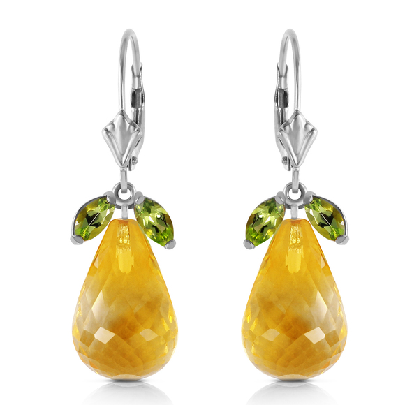 14K. GOLD LEVER BACK EARRINGS WITH PERIDOTS & CITRINES (White Gold) - Picture 2 of 3